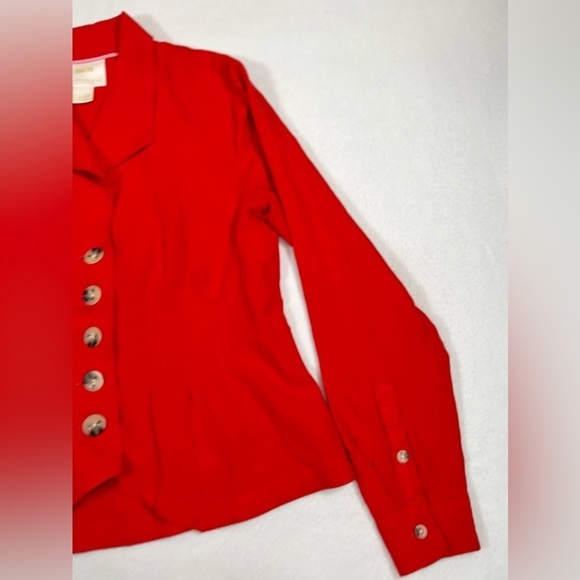 ANTHROPOLOGIE MAEVE Delia Tailored Button Down Linen Blouse V‎ Neck Red Size 0 - Picture 5 of 13